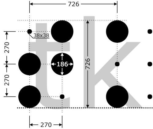 Darstellung der Punktmaße in den 6-Punkt-Braillezeichen