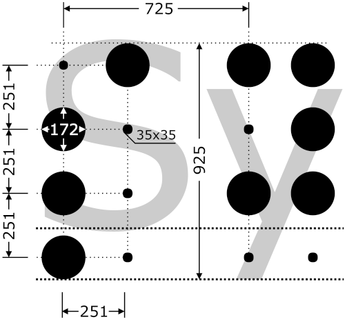 Darstellung der Punktmaße in den 8-Punkt-Braillezeichen